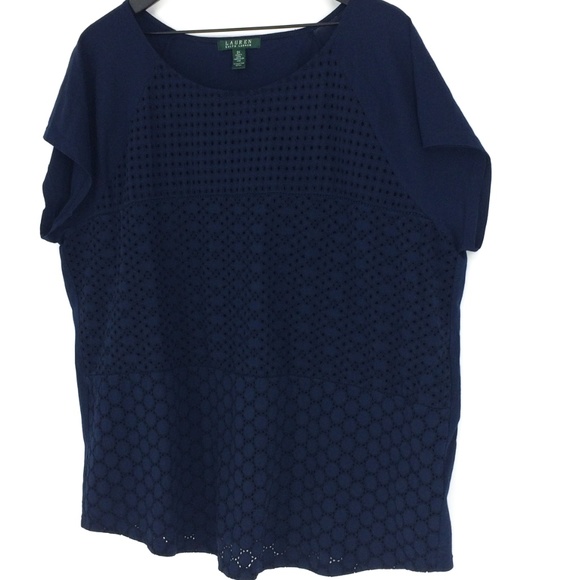 LAUREN RALPH LAUREN Navy Eyelet Short Sleeve Shirt - Picture 4 of 8